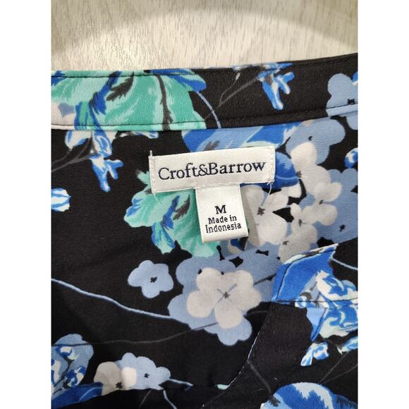 Women's Dark Floral Fairy Peasant Top Size M Pockets Festival Casual Office - Picture 4 of 8